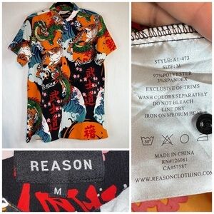 Reason Shirt Men's Medium Multicolor Clash Tiger vs Dragon Graphic All Over Prin